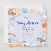 Nautisch Strand Waterverf Illustratie Baby shower Kaart (Voorkant)