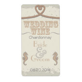 Nautisch Strand Zand Bruin Hart Knoop Trouwwijn Etiket (Voorkant)