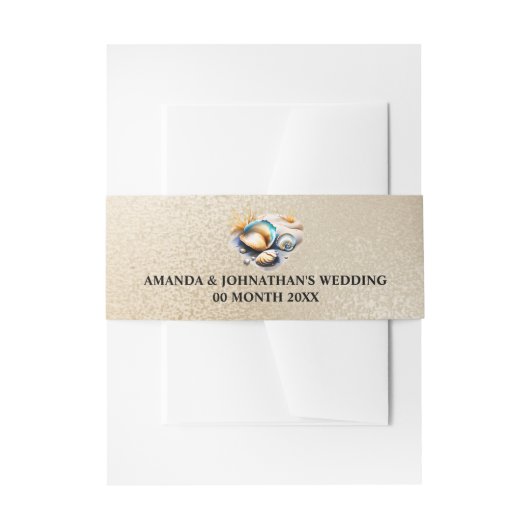 Nautisch strand zee schelp iriserende gouden schel uitnodigingen wikkel (Voorkant Voorbeeld)