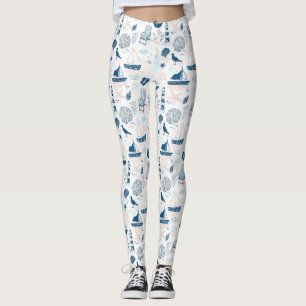 Nautisch strand zomer blauw roze kust (1) leggings
