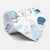 Nautisch strand zomer blauw roze kust (1) stropdas (Opgerold)