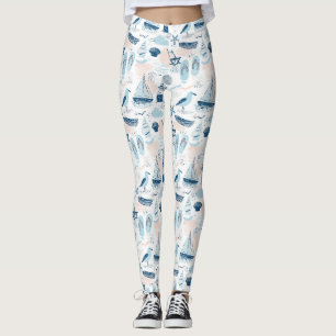 Nautisch strand zomer blauw roze kust (2) leggings