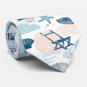 Nautisch strand zomer blauw roze kust (2) stropdas (Opgerold)