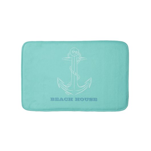 Nautisch Strandhuis,Anker,Muntgroen Badmat (Voorkant)