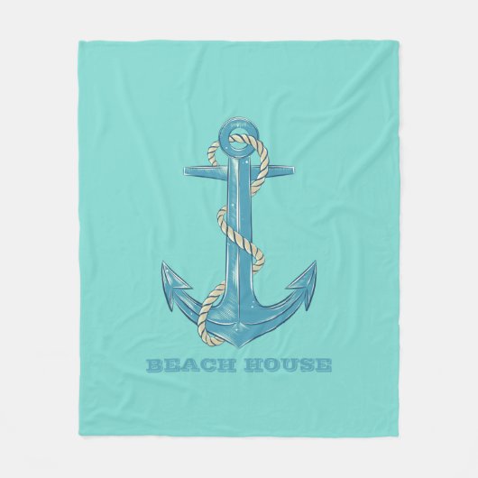 Nautisch strandhuis,Anker,Touw,Mintgroen Fleece Deken (Voorkant)