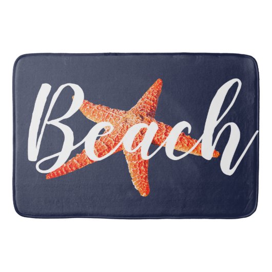 Nautisch strandschrift Rode zeesterren & marine Badmat (Voorkant)