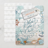 Nautisch strandtrouwfeest | Save the Date (Voorkant / Achterkant)