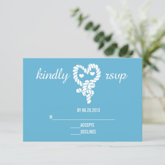 Nautisch Stropdas de Knot Blue Wedding RSVP-kaarte RSVP Kaartje (Staand voorkant)