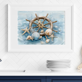 Nautisch stuur kust muurkunst print | Muurposter