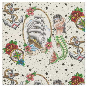 Nautisch Tattoo Stof