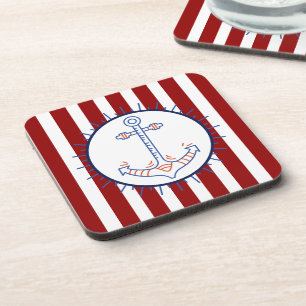 Nautisch thema anker zeilen blauw rood wit bier onderzetter