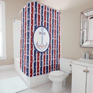 Nautisch thema anker zeilen blauw rood wit douchegordijn