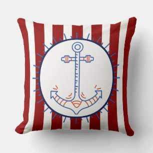 Nautisch thema anker zeilen blauw rood wit kussen