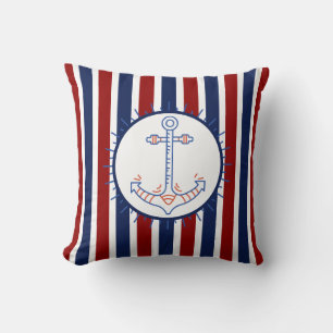 Nautisch thema anker zeilen blauw rood wit kussen