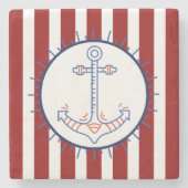 Nautisch thema anker zeilen blauw rood wit stenen onderzetter (Voorkant)