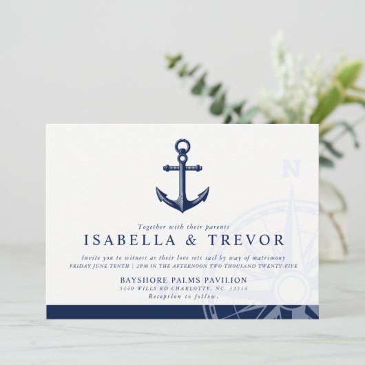 Nautisch thema |  ankerbruiloft kaart (Staand voorkant)