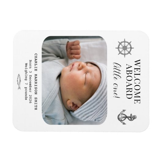 Nautisch thema Baby Geboorteaankondiging Magneet (Horizontaal)