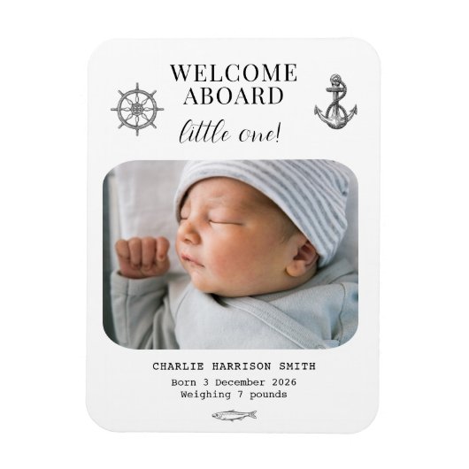 Nautisch thema Baby Geboorteaankondiging Magneet (Verticaal)