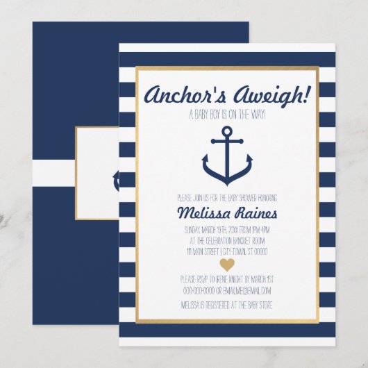 Nautisch thema Baby shower Uitnodiging - Anker (Voorkant / Achterkant)