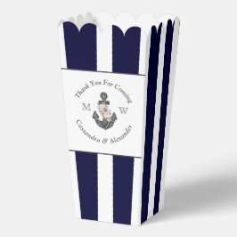 Nautisch-thema bloemanker wit marineblauw bedankdoosjes