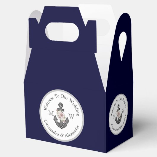 Nautisch-thema bloemanker wit marineblauw bedankdoosjes (Geopend)