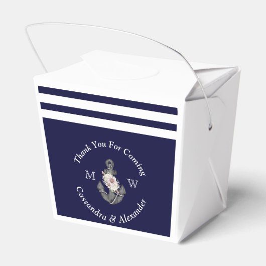 Nautisch-thema bloemanker wit marineblauw Favo Bedankdoosjes (Achterkant)