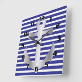 Nautisch thema Blue Stripes Patroonanker Vierkante Klok (Hoek)