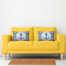 Nautisch thema Blue White Anchor Marine Stripe Accent Kussen