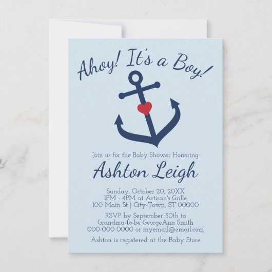 Nautisch thema Boy Baby shower Invitation - BLAUW Kaart (Voorkant)