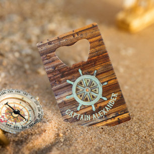 Nautisch thema Bronze Captains wiel Creditkaart Flessenopener