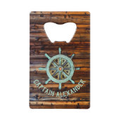 Nautisch thema Bronze Captains wiel Creditkaart Flessenopener (Voorkant)
