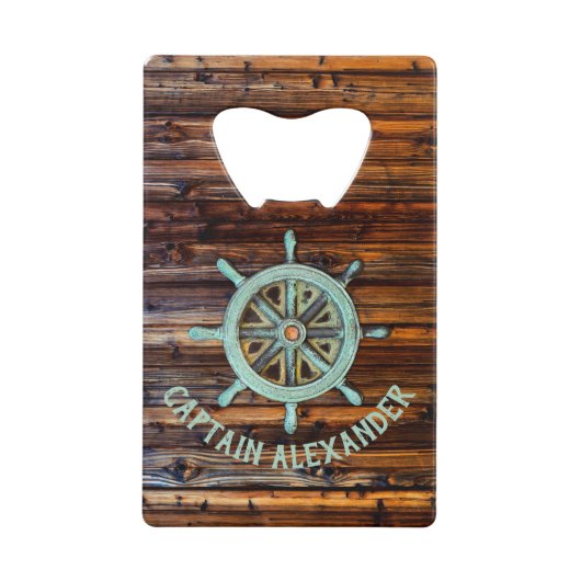 Nautisch thema Bronze Captains wiel Creditkaart Flessenopener (Voorkant)
