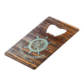 Nautisch thema Bronze Captains wiel Creditkaart Flessenopener (Voorkant Gekanteld)
