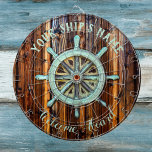 Nautisch thema Bronze Captains wiel Dartbord<br><div class="desc">Ahoy mateys - welkom uw gasten aan boord in stijl met een mooi  bronzen vat wiel op rijk besmeurd hout. Pas aan met jouw naam en bericht.</div>