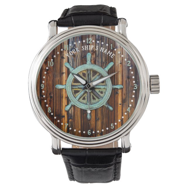 Nautisch thema Bronze Captains wiel Horloge (Voorkant)