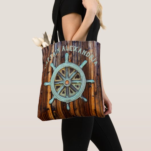 Nautisch thema Bronze Captains wiel Tote Bag (Dichtbij)