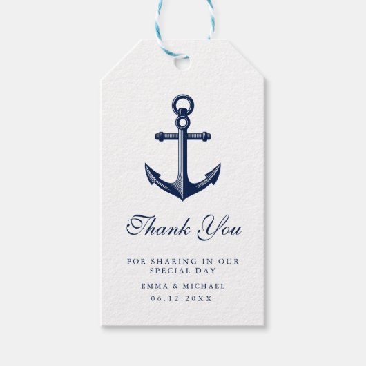 Nautisch thema bruiloft anker aangepaste marine cadeaulabel (Voorkant)