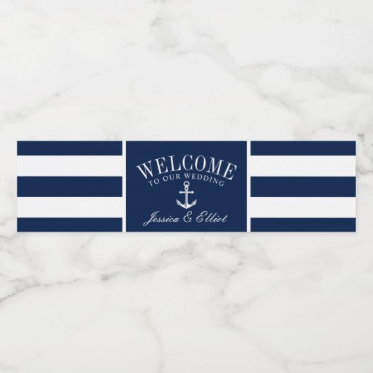 Nautisch Thema Bruiloft  Anker Navy Welkom Waterfles Etiket (Enkel label)