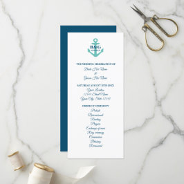 Nautisch thema bruiloft ceremonie programma sjablo programmakaart