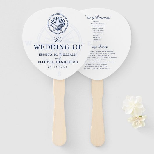 Nautisch Thema Bruiloft Seashell Custom Navy Handwaaier (Voorkant en achterkant)