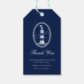 Nautisch Thema Bruiloft Vuurtoren Custom Navy Cadeaulabel (Voorkant)