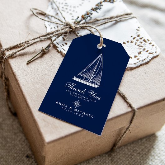 Nautisch Thema Bruiloft Zeilboot Custom Navy Cadeaulabel