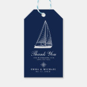Nautisch Thema Bruiloft Zeilboot Custom Navy Cadeaulabel (Voorkant)