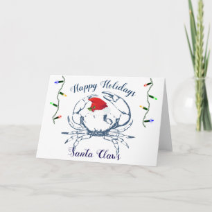 Nautisch thema Crab Holiday Card Santa Claws Feestdagen Kaart
