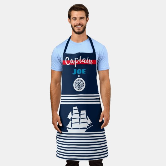 Nautisch thema donkerblauw schort (Gedragen)