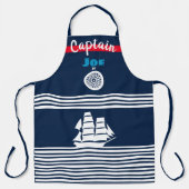 Nautisch thema donkerblauw schort (Voorkant)