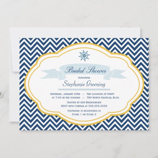 Nautisch thema goudbruiddoucheuitnodiging voor mar kaart (Voorkant)