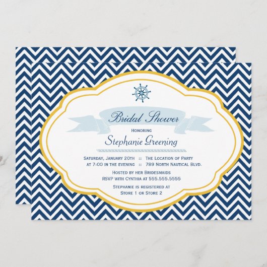 Nautisch thema goudbruiddoucheuitnodiging voor mar kaart (Voorkant / Achterkant)