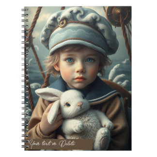 Nautisch thema Jongen met zijn knuffelkonijn op ma Notitieboek