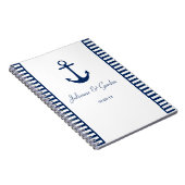 Nautisch Thema Marine Blauw Wit Stripes Gastenboek Notitieboek (Rechterzijde)